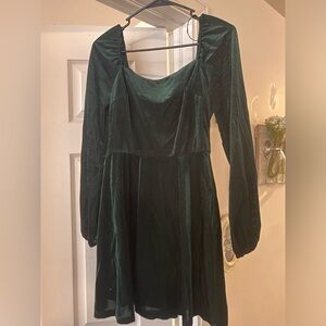 Green velvet skater style dress!